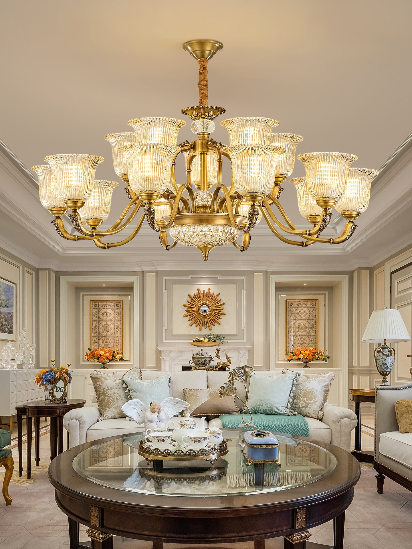Vintage Copper Crystal Chandelier