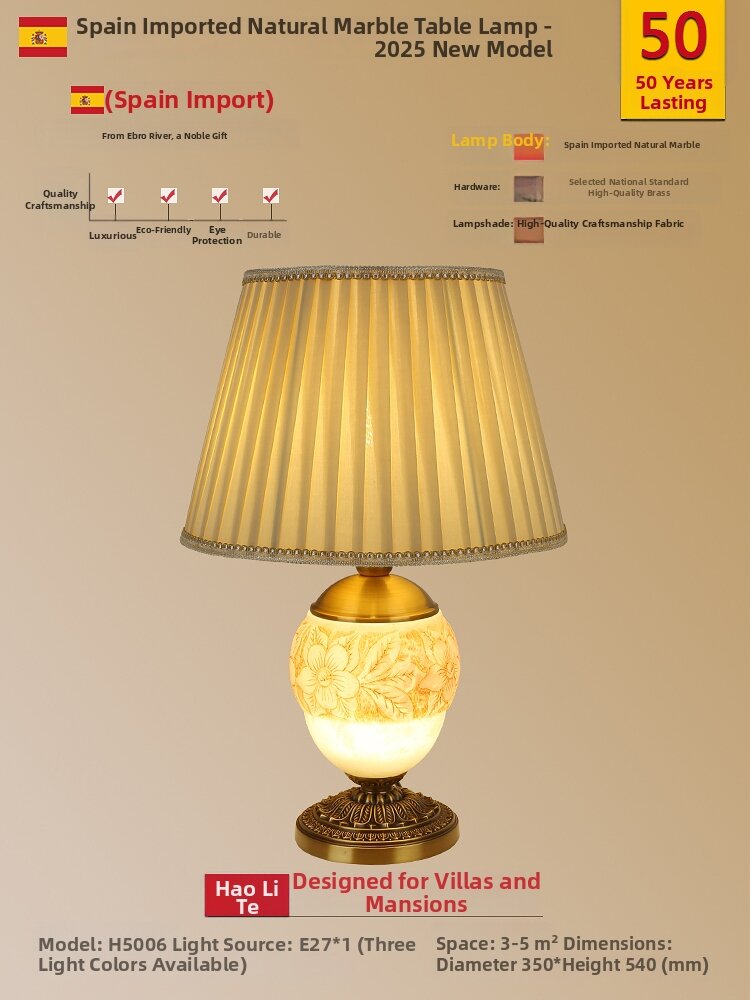 Bronze Marble European Bedside Table Lamp