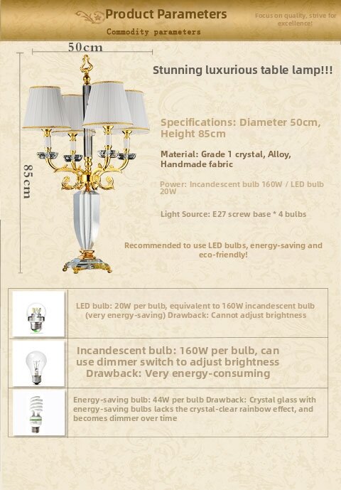 European Luxury Gold Crystal Table Lamp