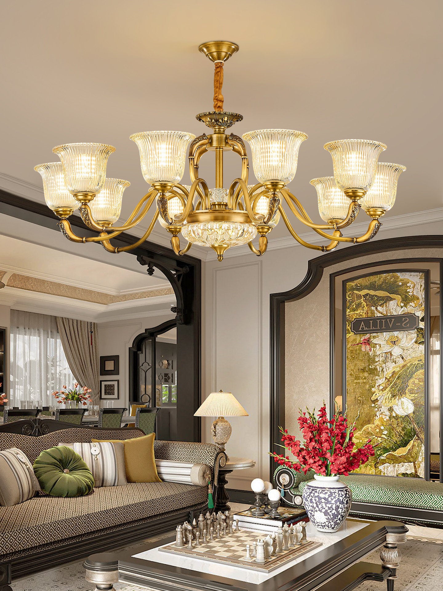Vintage Copper Crystal Chandelier